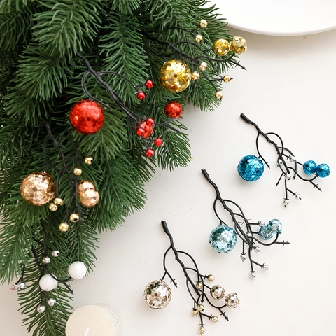 Artificial Christmas Berry Picks Glitter Foam Branches Festive Wreath Decor DIY Flower Arrangements Holiday Ornament