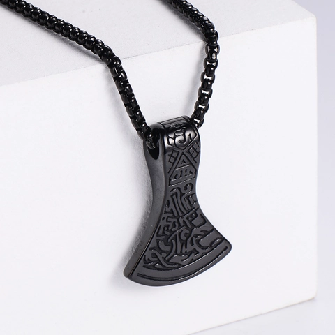 Axe Pendant Necklace 304 Stainless Steel Viking Nordic Retro Punk Style Jewelry For Men