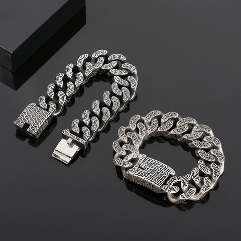 Bracciale Da Uomo In Acciaio Inossidabile A Catena Cubana Motivo Tridente Lettera Greca Psi Stile Punk Retro