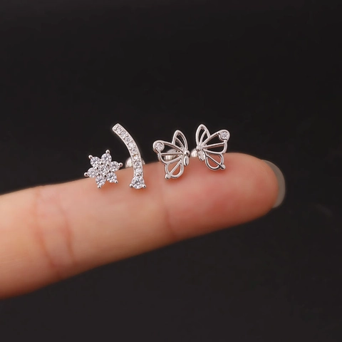 Vlinder Bloem Oorkraakbeen Studs Roestvrij Staal Koper Zirkoon Piercing Sieraden Mode Voor Dames