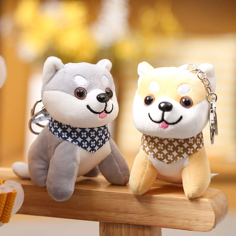 Cartoon Hund Plüsch Schlüsselanhänger Shiba Inu Husky Weicher Tier Taschenanhänger Mit Gemustertem Schal Süße Puppe