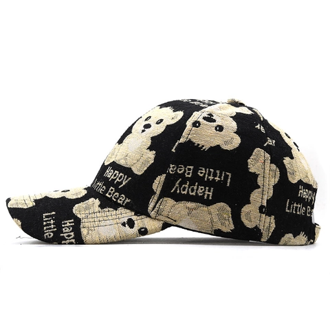 Gorra De Béisbol De Algodón Jacquard Oso Dibujos Animados Happy Little Bear Letra Visera Curva Ajustable Sombrero Casual Unisex
