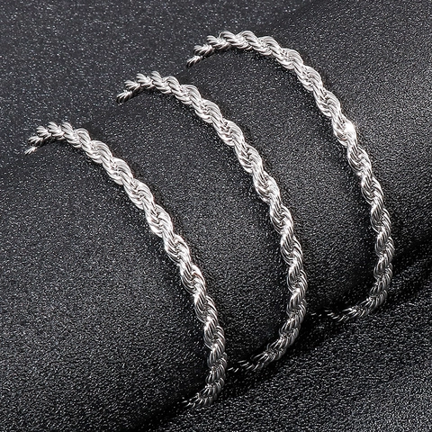 Rope Chain Necklace Stainless Steel Twisted Link With Cylindrical Clasp Silver Color Jewelry Accessory For Men Women