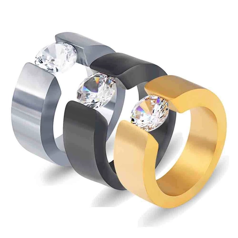 Anillo De Tensión Ancho Minimalista Acero Inoxidable 304 Circonita Cúbica Redonda Joyería De Moda Unisex