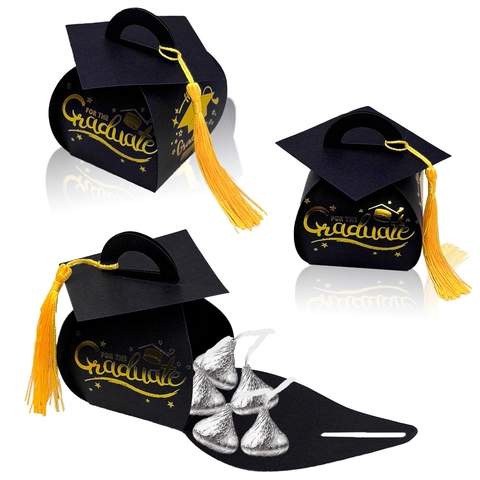 Graduation Candy Boxes Doctoral Hat Shape Cardboard Gift Box With Tassel For Graduate Ceremony Celebration Party Favor