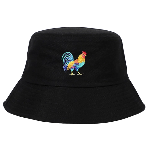 Cotton Bucket Hat Colorful Rooster Embroidery Sun Protection Outdoor Fashion Casual Sun Fisherman Hat