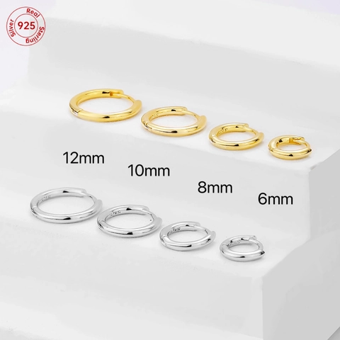 925 Sterling Silver Hoop Earrings Minimalist Round Huggie Sleeper Earrings For Women Men Unisex Geometric Jewelry Gift