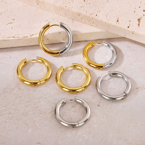 Chunky Hoop Ohrringe Edelstahl Minimalistisch Geometrisch Rund Klappverschluss Hochglanzpoliert Modeschmuck Für Damen