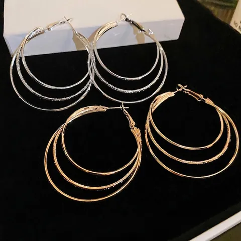 Multi-Layer Round Hoop Earrings Alloy Geometric Statement Jewelry With Silver Earring Post For Women Fashion Elegant Minimalist