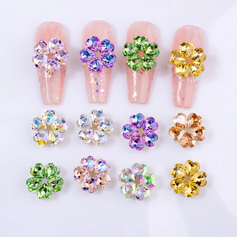 Λουλούδι Nail Art Στρας Κράμα Γυαλί Καρδιά Πολύτιμοι Λίθοι Για DIY Μανικιούρ Λαμπερό Κομψό