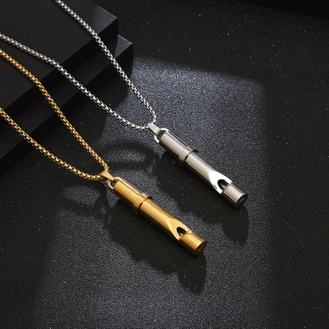 Collana Con Pendente A Fischietto Funzionale Acciaio Al Titanio Hip Hop Gioielli Streetwear Per Uomini Donne