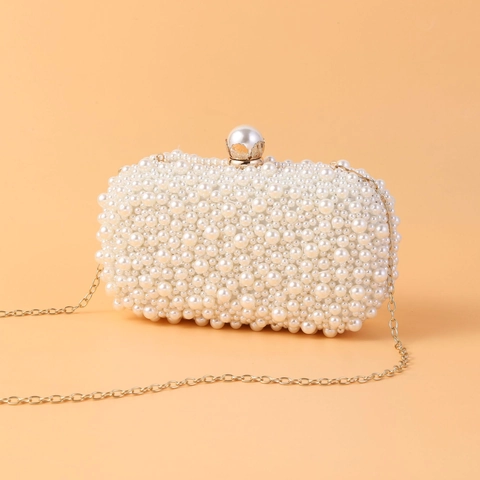 Sac De Soirée Élégant Pour Femme Avec Künstliche Perles D'imitation Pochette Rigide Perla Artificialge Avec Chaîne Métallique Mariage Fête