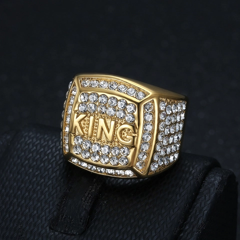 Men Hip Hop Signet Ring Stainless Steel With Rhinestone KING Letter Iced Out Fashion Jewelry