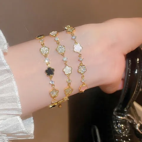 Flower Pendant Bracelet Copper Zircon Acetate Board Adjustable Bolo Elegant Floral Jewelry For Women