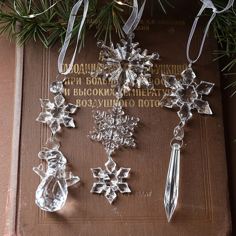 Christmas Tree Hanging Ornaments Transparent Acrylic Snowflake Icicle Pendants For Holiday Party Decor Nordic Style
