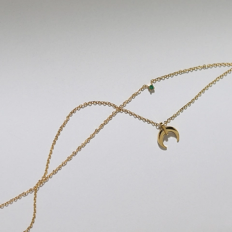 Collana A Strati Acciaio Al Titanio Zirconia Cubica Verde Ciondolo Mezzaluna Placcato Oro Gioielli Donna