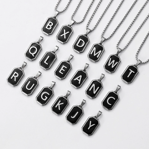 Collana Con Pendente Lettera Iniziale In Acciaio Inossidabile Quadrato Nero Gioielli Di Moda Personalizzati Per Uomo Donna
