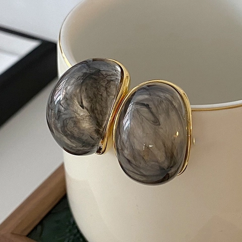 Ovale Ohrstecker Harz Marmor Textur Vintage Stil Vergoldet Mit 925 Sterling Silber Ohrstecker Für Damen