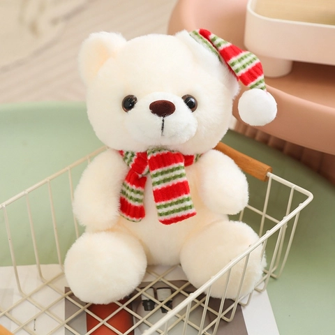 Christmas Teddy Bear Plush Toy Soft Faux Fur Stuffed Animal With Festive Scarf And Hat Holiday Gift Decoration For Kids