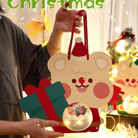 Christmas Tree Bear Shape Gift Boxes LED Lighted Mousse Ball Packaging Handheld Cardboard Festive Holiday Party Supplies