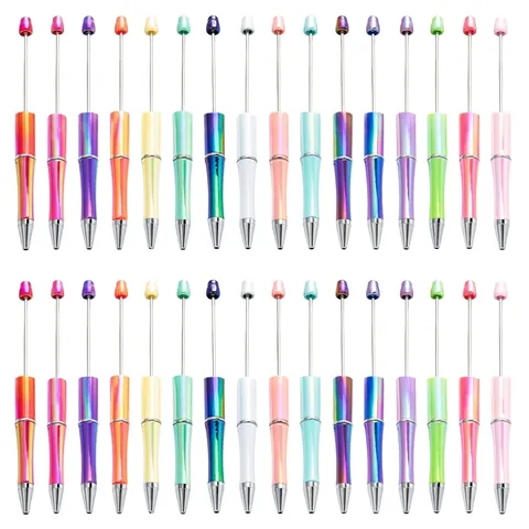 Beadable Ballpoint Pen DIY Creative Gradient Iridescent Metallic Finish Plastic Novelty Writing Tool