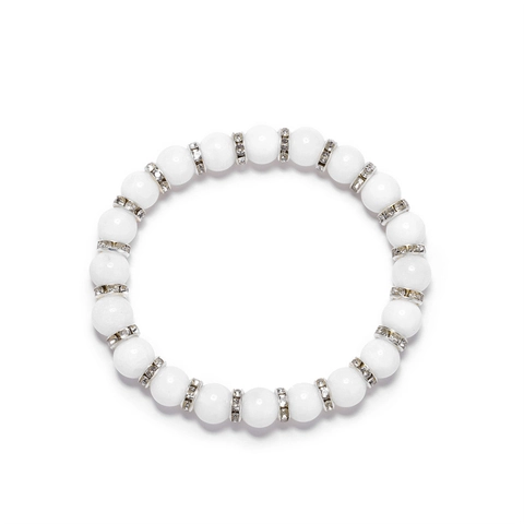 Natural Stone Beaded Bracelet With Alloy Rhinestone Spacer Beads Round Gemstone Stretch Fashion Jewelry For Men Women