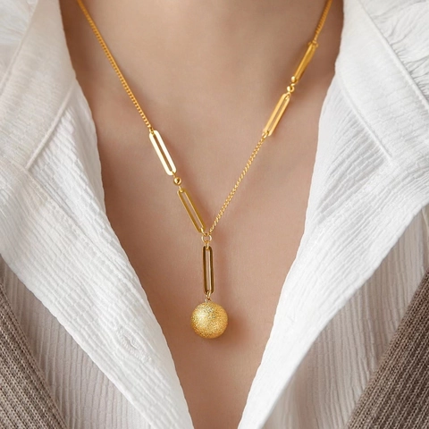 Collana Con Pendente A Sfera Satinata Per Donna Acciaio Inossidabile Catena Asimmetrica Gioielli Geometrici A Forma Di Y Oro Elegante