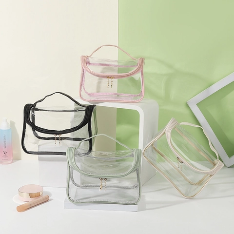 Transparente Kosmetiktasche Wasserdicht PVC Große Kapazität Reise Kulturbeutel Mit Griff Tragbare Doppelreißverschluss Tasche