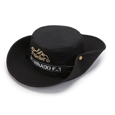 Wide Brim Bucket Hat Cotton Sun Protection Fishing Hiking Outdoor Mountain Embroidery Adjustable Chin Strap Breathable
