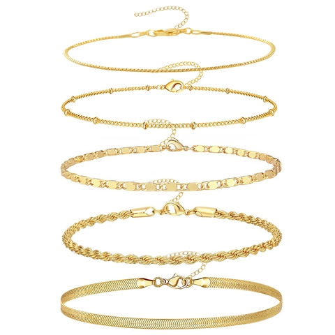 Collezione Braccialetto in Rame Placcato Oro Catena a Strati Cubana Serpente Intrecciata Regolabile Gioielli Donna