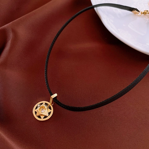 Gotische Zwarte Kunstlederen Choker Ketting Met Ster Hanger En Zirkonia Retro Kralen Sieraden Voor Dames
