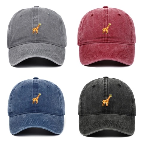 Berretto Da Baseball In Cotone Lavato Con Simpatico Ricamo Di Giraffa Cappello Dad Hat Retrò Regolabile Per Il Sole