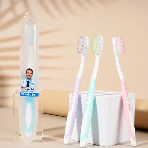 Manual Toothbrush Soft Bristles With Travel Case Tongue Cleaner Ergonomic Handle For Adult Oral Care Deep Clean