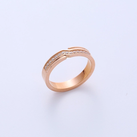 Anillo En Forma De V Acero Inoxidable 316L Estrás Pavé Bañado En Oro Rosa Banda Minimalista Joyería Mujer