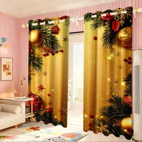 Cortina De Ducha Impresa En 3D De Navidad Tela De Poliéster Impermeable Con Ojales Decoración Floral Dorada Para El Hogar