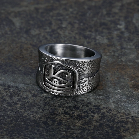 Eye Of Horus Stainless Steel Ring Vintage Egyptian Style Polished Rock Texture Band For Men Women