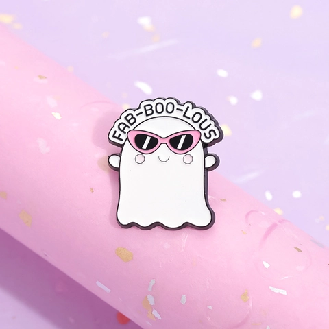 Cute Cartoon White Ghost Enamel Pin Funny Slogan Alloy Brooch Halloween Badge Accessory For Women Men Clothing Decoration