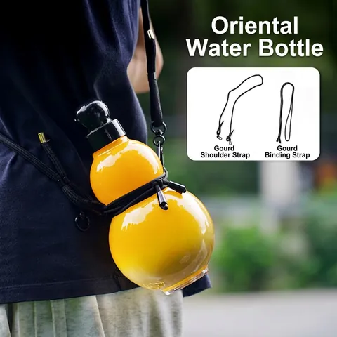 Gourd Shaped Water Bottle PC Plastic Creative Chinese Style Portable Leak-Proof Outdoor Travel Sports Cup With Strap