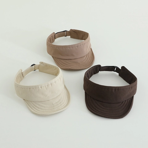 Kids Sun Visor Hat Adjustable Empty Top Breathable Polyester Solid Color Outdoor Sports Cap For Boys And Girls