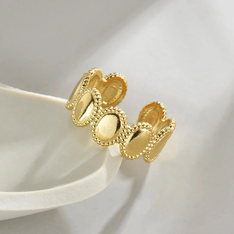 Anillo Ajustable de Acero Inoxidable Chapado en Oro de 14K Vintage Francés para Mujer Anillo de Dedo Abierto con Eslabones Ovalados Festoneados y Cuentas Joyería de Moda Regalo