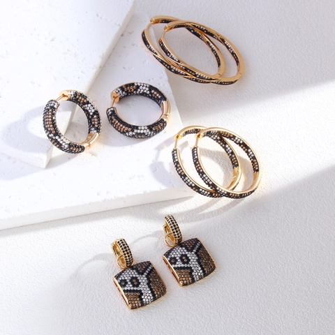 Orecchini A Cerchio Con Stampa Animale Leopardo Serpente Rame Placcato Oro Zircone Geometrico Esagerato Gioielli Di Moda Per Donna
