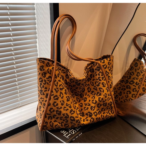 Borsa Tote In Tessuto Con Stampa Leopardata Grande Capacità Borsa A Spalla Vintage Semplice Versatile Per Il Pendolarismo Donne