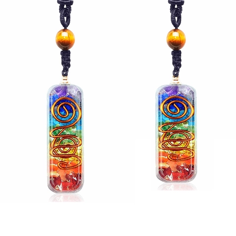 Collana con Ciondolo Orgonite dei Sette Chakra Pietra Naturale Resina Spirale in Rame Guarigione Energetica Reiki Unisex