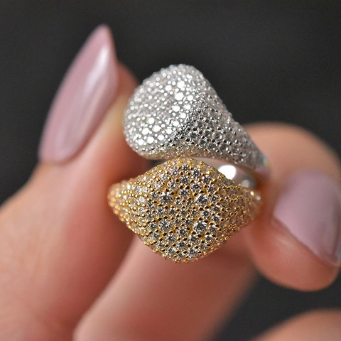 Anello Sigillo Argento Sterling 925 Placcato Oro 18K Micro Pavé Zirconia Dichiarazione Gioielli Di Lusso Per Donne Moda