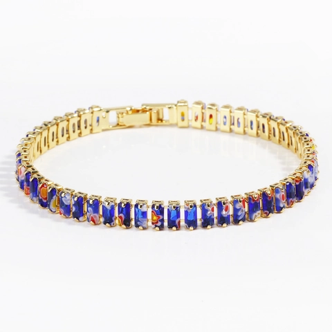 Millefiori Glas Armband Rechteckig Bunt Blumenmuster Messing Vergoldet Böhmisch Mode Schmuck Für Damen
