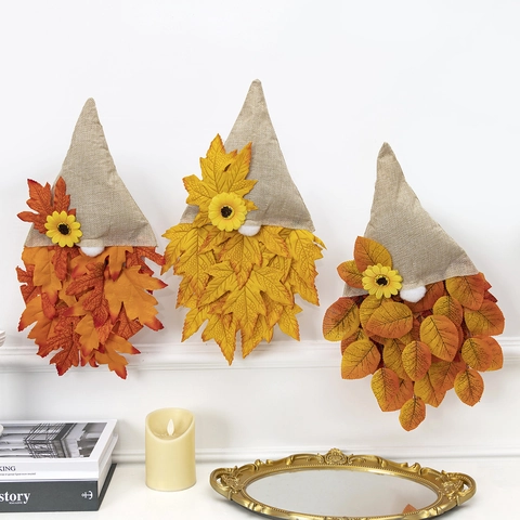 Fall Gnome Hanging Decoration Burlap Hat Sunflower Maple Leaf Harvest Festival Thanksgiving Wall Door Decor