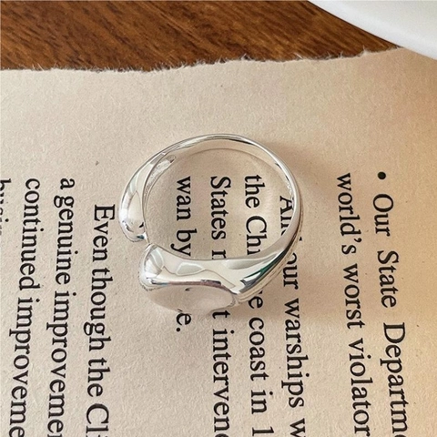 Irregulärer Herzring 925 Sterlingsilber Fluid Lava Design Offen Verstellbar Koreanischer Stil Minimalistischer Schmuck