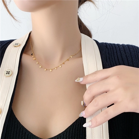 Collana Minimalista In Acciaio Al Titanio Da Donna Placcata Oro 18K Ciondoli Geometrici Goccia Acqua Tondo Rettangolo