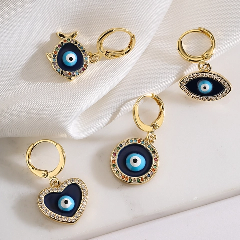 Evil Eye Geometrische Hänger Ohrringe Vergoldetes Kupfer Mit Zirkonia Und Emaille Modeschmuck Für Frauen