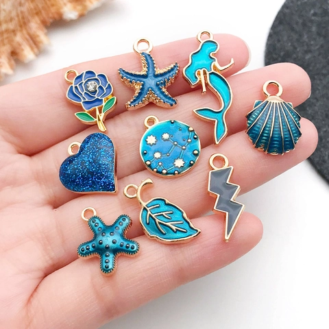 Ciondoli In Smalto Blu Lega Di Zinco Tema Marino Spaziale DIY Creazione Di Gioielli Pendenti Per Bracciale Orecchini Collana